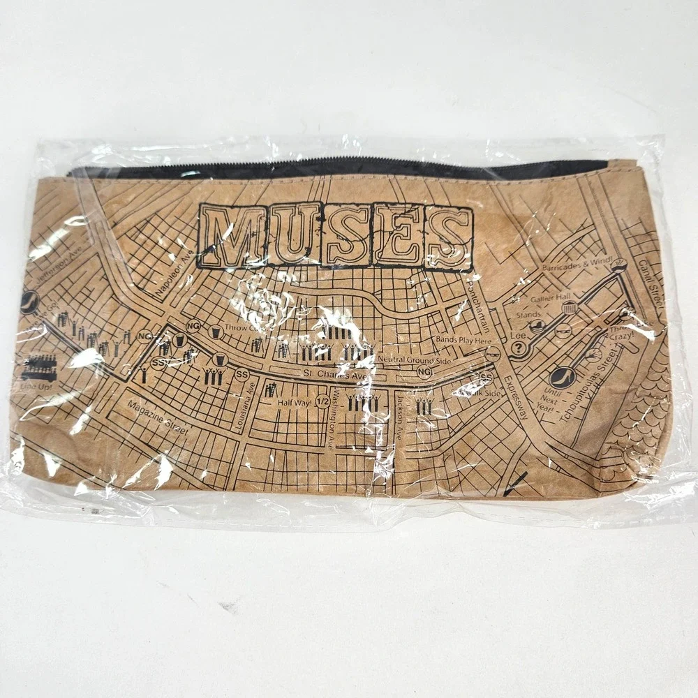 Krewe of Muses Mardi Gras New Orleans Parade Route Map Zipper Pouch Brown Tan